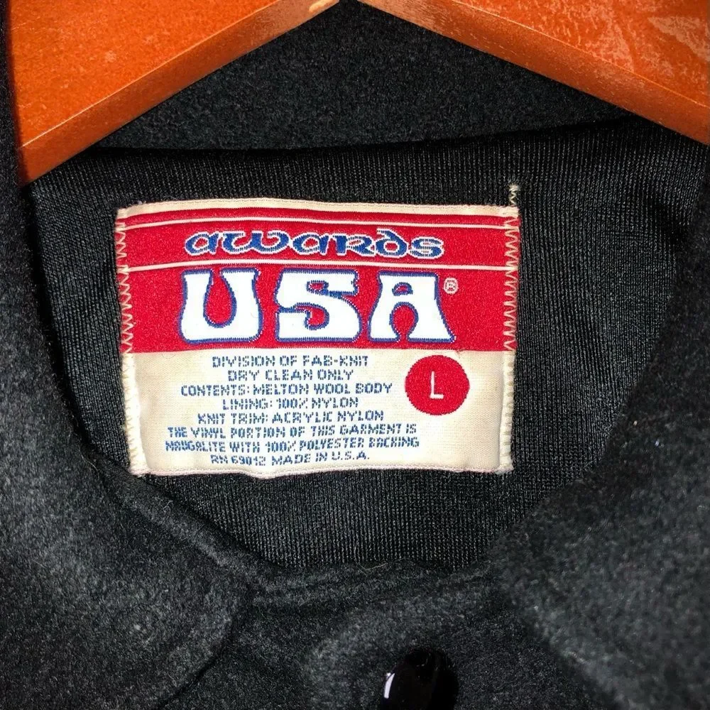 Vintage 90's Y2K Black Wool & Faux Leather Varsity Letterman Bomber Jacket